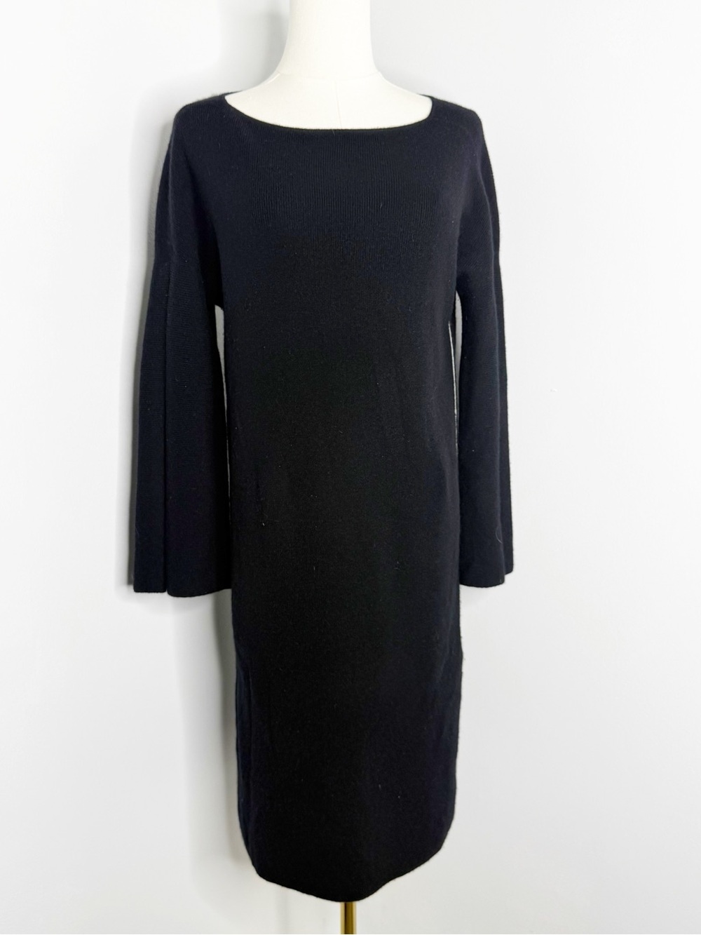 TSE 100% Cashmere Black Sweater Dress Small Contrast Cuffs